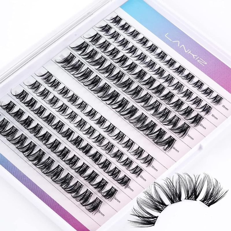 Photo 1 of LANKIZ DIY lash Extensions Wispy, Lash Clusters Individual Lash Extensions,168 Clusters C+ D Mix Curl, Soft & Lightweight 10-16mm Mix Resuale Wide Band+Mix Style Cluster Lashes (Classic C/D) 