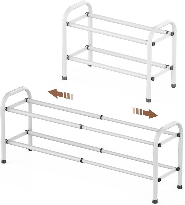 Photo 1 of Gonfoam 2-Tier Expandable Shoe Rack,Adjustable Shoe Shelf Storage Organizer Heavy Duty Metal Free Standing Shoe Rack for Entryway Closet Doorway (White) 