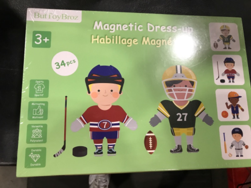 Photo 2 of Magnetic Dress-Up Dolls Playset, Paper Dolls Featuring Sports Outfits and Gears: Football, Basketball, Hockey, Baseball, Magnet Toy for Toddler Boys