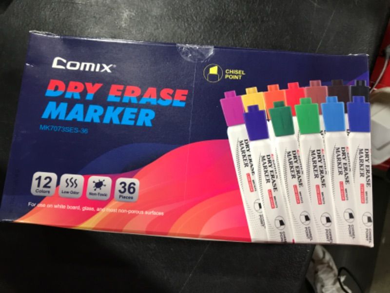 Photo 2 of Comix Dry Erase Markers, 36 Bulk 12 Assorted Colors White Board Markers, Chisel Tip Markers for Kids Teachers 36 Bulk 12 Colors