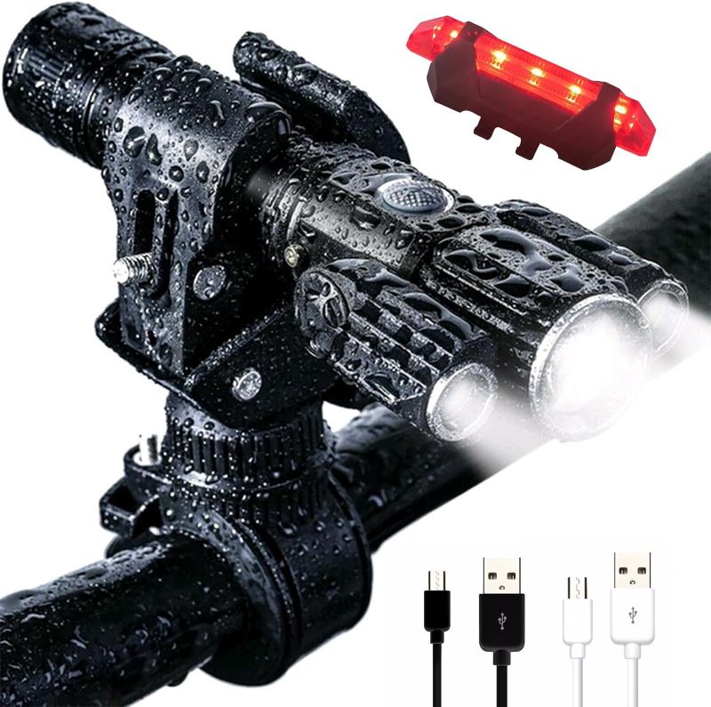 Photo 1 of 8500 Lumen Supe Bright USB Rechargeable Bike Light Set, 4 Modes,Powerful Bicycle Headlight and Back,18+ hrs, IPX6 Waterproof Bike Lights for Night Riding, for Road Mountain Cycling Accessories 