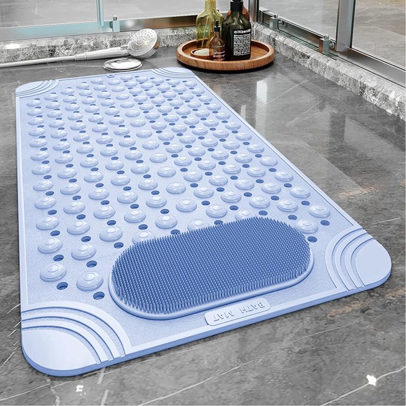 Photo 1 of Shower and Bathtub Mat 31.5 ×19.6in, Rubber Non-Slip Shower Mat for Elderly & Kids, Bathtub mat Non Slip with Drain Holes &Suction Cups, Bath Mat for Bathroom and Tub, Machine Washable, Blue
