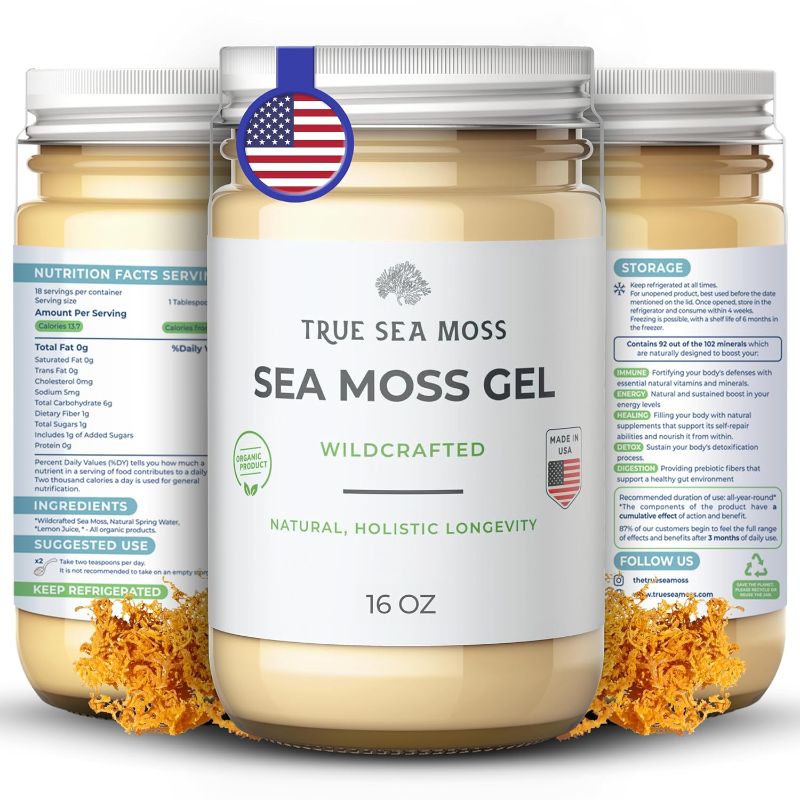 Photo 1 of Limited-time deal: TrueSeaMoss Wildcrafted Irish Sea Moss Gel - Made with Dried Seaweed - Seamoss, Vegan-Friendly, - Antioxidant Supports Thyroid & Digestion - Made in USA (Original, Pack of 1) 