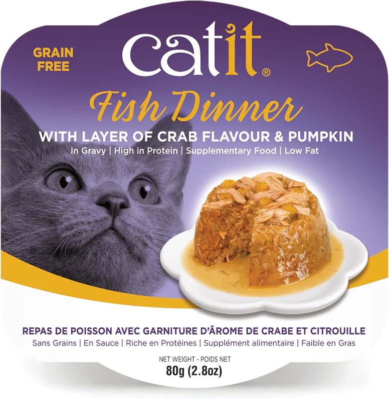 Photo 1 of Catit Fish Dinner with Crab Flavor & Pumpkin – Hydrating and Healthy Wet Cat Food for Cats of All Ages 5 PACK
