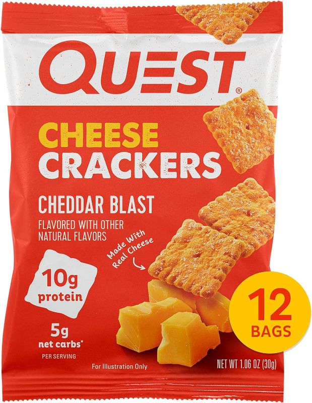 Photo 1 of Quest Nutrition Cheese Crackers, Cheddar Blast, High Protein, Low Carb, Made with Real Cheese, 12 Packs (1.06 oz bags)--EXP 10/23/24
