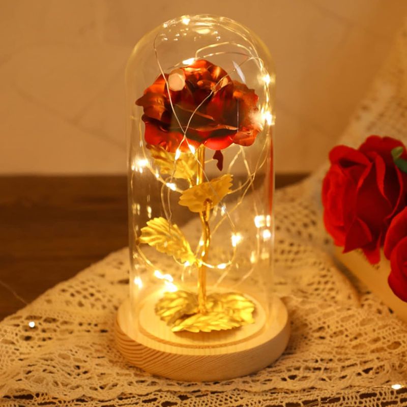 Photo 1 of for Women, Birthday Gifts for Women Girlfriend, Colorful Artificial Flower Galaxy Rose in Glass Dome with LED Light for Mom Wife Grandma on Anniversary, hristmas, Valentine's Day 