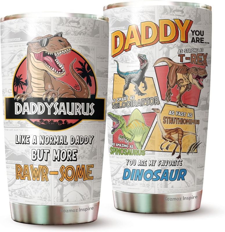 Photo 1 of Kozmoz Inspire Gifts For Dad - Daughter, Son Gift For Father - Best Dad Ever Gifts on Christmas Birthday - Daddysaurus Tumbler 20 Oz For Dad, Father, New Dad, Step Dad, Bonus Dad
