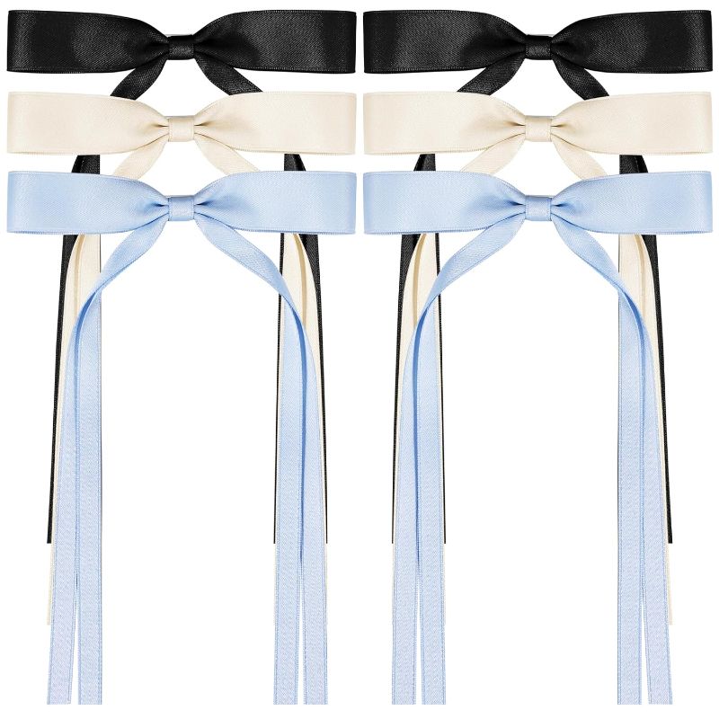 Photo 2 of 6 PCS Hair Bows for Women, Satin Hair Ribbon Hair Bows Metal Bow Hair Clips with Long Tail, Tassel Bowknot Hair Clips Hair Barrettes Hair Accessories for Women Girls Teens Kids
