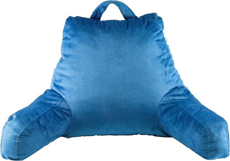 Photo 1 of ALEGTER Reading Pillow Backrest Lounge Cushion with Arms and Pockets Back Support for Sitting Up in Bed Perfect for Back Support While Relaxing, Gaming, Reading, Watching TV, Sky Blue Sky Blue Medium