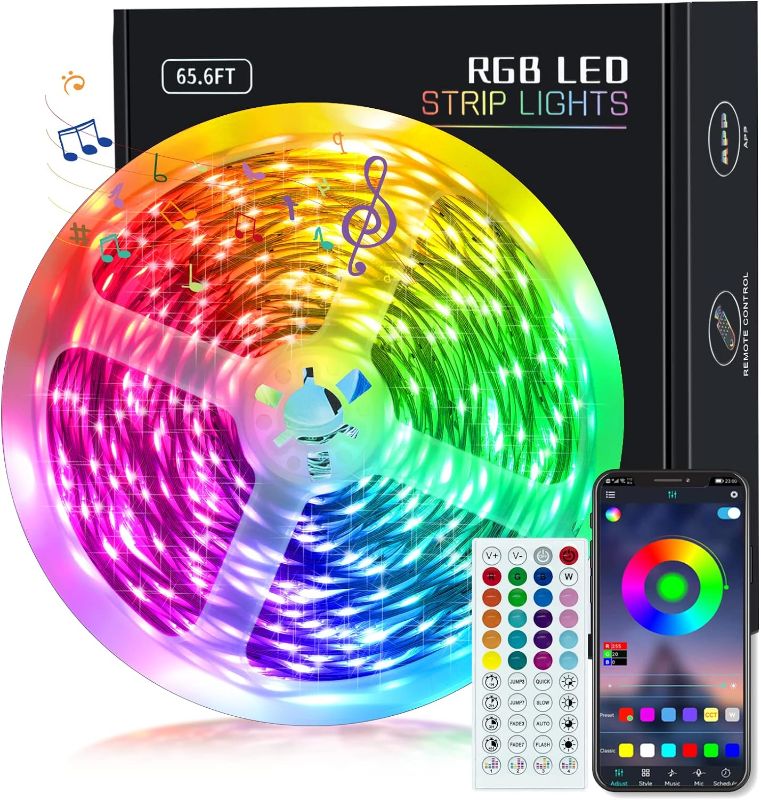 Photo 1 of 65.6ft LED Lights for Bedroom, Music Sync RGB LED Strip Lights with APP & Remote Control, Luces LED para Cuarto, Bluetooth LED Lights for Room, Home Decoration

