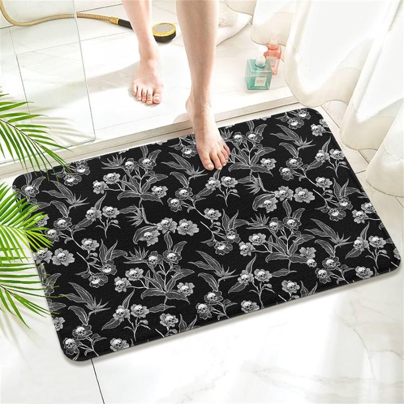 Photo 1 of Skull The Kissing Lovers Flower Skeleton Napa Skin Super Absorbent Bath Mat,17 x 30 Inch Set of 2 Goth Home Bathroom Kitchen Decor Quick Dry Rubber Non-Slip