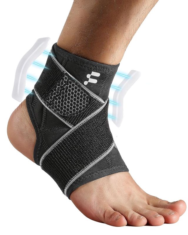 Photo 1 of Fitomo Ankle Brace for Plantar Fasciitis Relief with Strong Compression Strap and Side Stabilizers for Arch Pain Achilles Tendonitis Sprained Ankle, Ultra Lighweight for Basketball Volleyball Running 