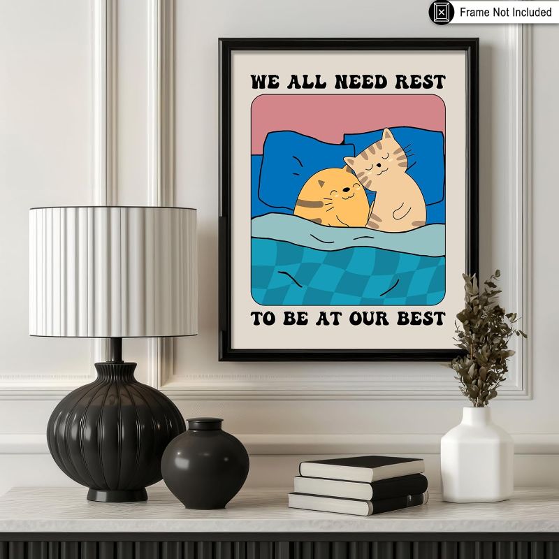 Photo 1 of Poster Master All We Need Is Rest To Be At Our Best Poster - Retro Cat Love Print - Preppy Art - Trendy Art - Valentine's Day Art - Couple Art - Romantic Bedroom Wall Decor - 8x10 UNFRAMED Wall Art
