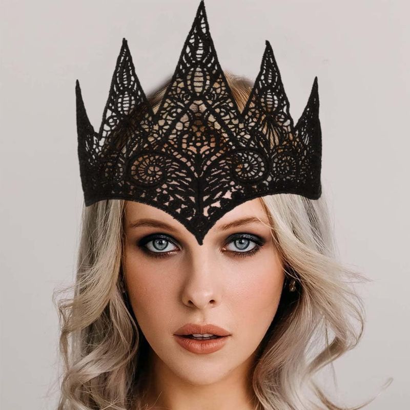 Photo 1 of CAKURE Black Lace Crowns Royal Crown Costume Head Piece Headband Halloween Party Headwear Hair Accessories (Black)