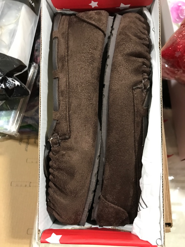 Photo 2 of [Size Little Kid 13] DREAM PAIRS Boys Girls House Slippers Faux Fur Indoor Outdoor Moccasin Shoes-Brown