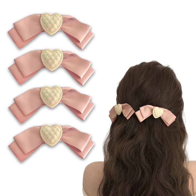 Photo 1 of 4PCS Vintage Bow Hair Clips Hair Accessories for Women Girls Bowkont Hair Barrettes Holiday Heart Hairpins