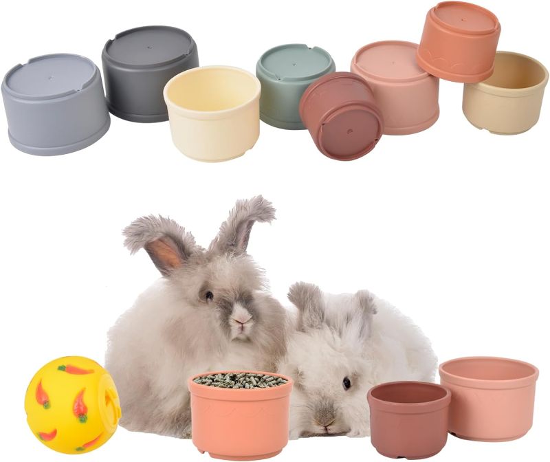 Photo 1 of ChezMax Rabbits Toys, 8 Pcs Stacking Cups for Rabbits - Safe Multi-Colored Different Sizes Bunny Toys with Treat Ball - Nesting Toys for Small Animals - Small Animals Hiding Food and Playing Toys
