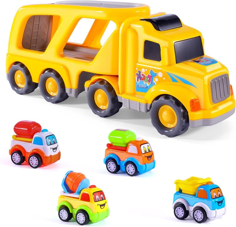 Photo 1 of IHAHA Toy Trucks Car for Toddlers Boys, 5 in 1 Carrier Truck Car Construction Vehicles Toys for Kids Boys Girls Toddlers Birthday Gifts, Car Trucks Boys Toys with Light Sound 