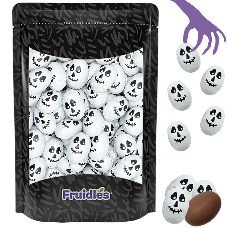 Photo 1 of Fruidles Halloween Skulls, Double Crisp, Trick-Or-Treat Party Bag Fillers, Individually Wrapped in Multi-color Skull Design Foils, Kosher Certified (Half-Pound) Milk Chocolate Half-Pound - EXP 08/15/2025