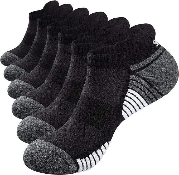 Photo 1 of TANSTC Mens Socks, 6 Pairs Anti-Blister Cushioned Breathable Running Cotton Socks, Athletic Ankle Sports Socks - MEDIUM
