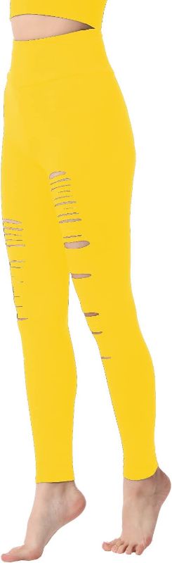 Photo 1 of MEDIUM-FOXWISH High Waist Yoga Pants Cutout Ripped Skinny Leggings for Women Super Soft and Comfortable