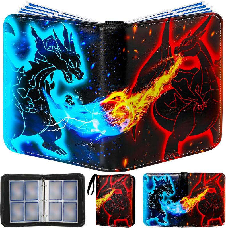 Photo 1 of Card Binder Trading Case, 4 Pockets Up to 440 Cards Compatible with Trading Cards, MTG Cards, Portable Card Storage Carrying Case with 55 Removable Sleeves for Most Standard Size Cards (440 Cards)
