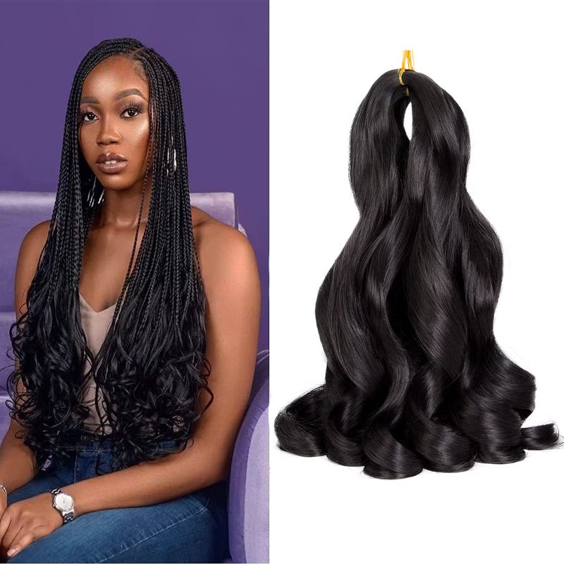 Photo 1 of AIKAUR French Curly Braiding Hair 20 Inch 7 Packs - Pre Stretched Bouncy Braiding Hair- Loose Wavy Braiding Hair Synthetic Hair Extensions (20 Inch (Pack of 7), 1B#)