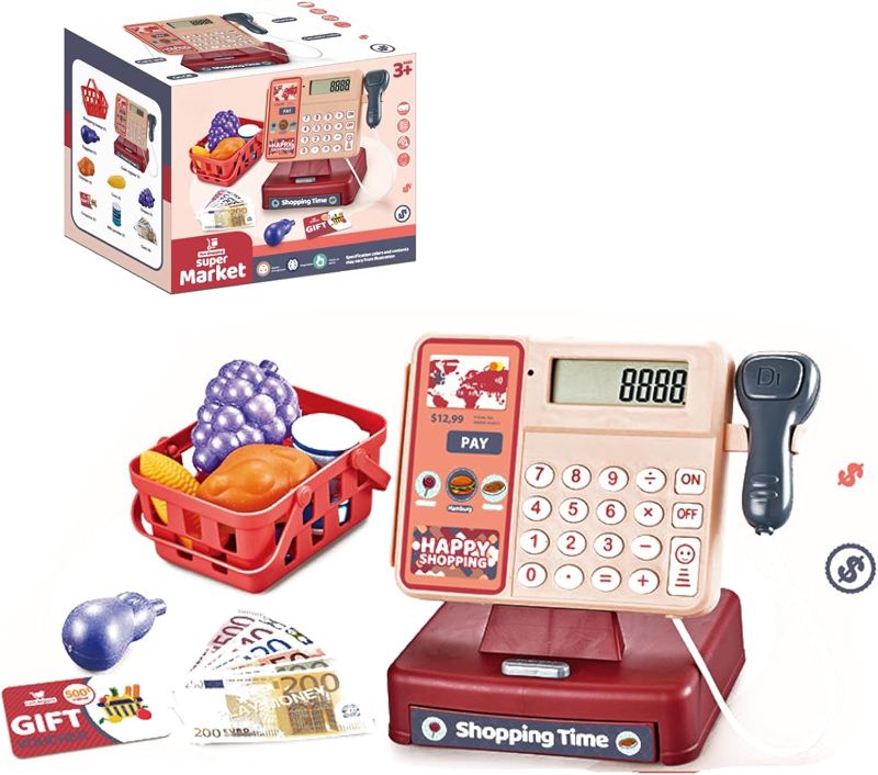 Photo 1 of Toy Cash Register, Supermarket Cash Register Role Play Set,ash Register with Calculator,Sound and Light Scanner,Play House Shopping Food Toy,Ideal Gift for Children over 3+No battery(SYJ-002)
