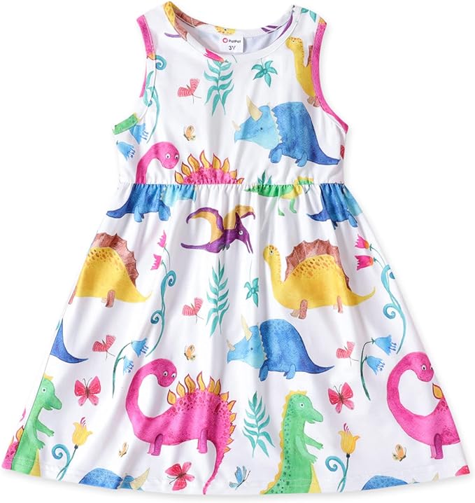 Photo 1 of PATPAT Toddler & Baby Girl Dresses: Sleeveless Dinosaur & Ruffled Bowknot Tank Dresses for Kids, 18-24 Months to 5-6 Years
