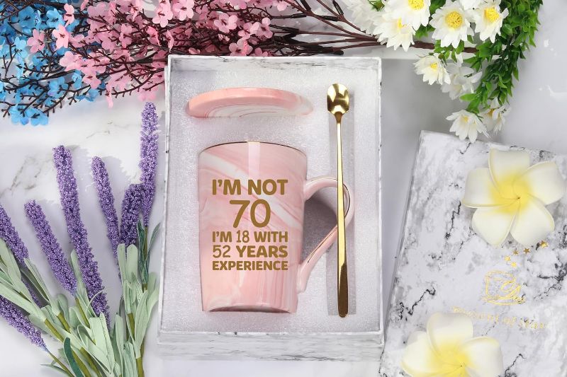 Photo 1 of 70th Birthday Gifts for Women, I’m Not 70 I’m 18 with 52 Years Experience Mug, 70th Anniversaries Gifts 70th Gifts Idea for Women Turning 70 Wife Mom Grandma Friend 14 Ounce
