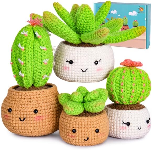 Photo 1 of Limited-time deal: Crochetta Crochet Kit for Beginners - Crochet Starter Kit with Step-by-Step Video Tutorials, Learn to Crochet Kits for Adults and Kids, DIY Knitting Supplies, 4 Pack Plants Family(40%+ Yarn)
