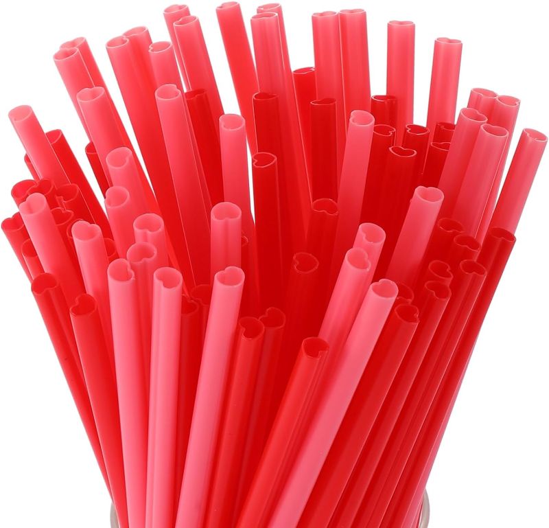 Photo 1 of Tioncy 500 Pcs Heart Shaped Red and Pink Plastic Straws 9 Inch Disposable Cute Cocktail Coffee Milk Drinking Straws for Valentine Mother's Day Birthday Summer Party Bridal Shower Wedding Supplies 
