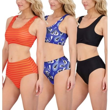 Photo 1 of XXL-Real Essentials 3 Pack: Womens 2-Piece Bikini Modest Teen Adult Athletic Beach Swimsuit Tankini - Available in Plus Size
