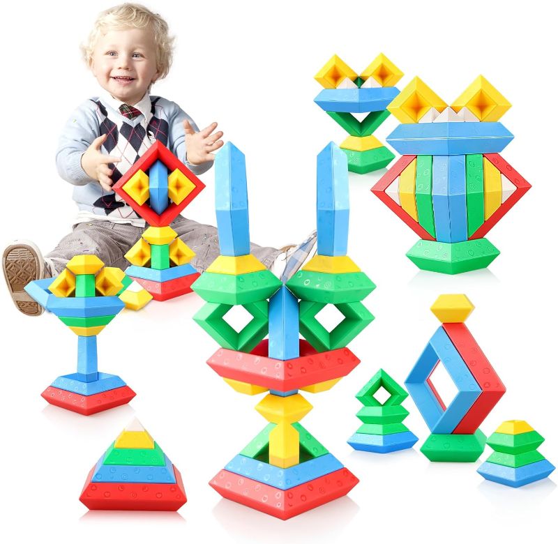 Photo 1 of Gretex Montessori Toys Stacking Building Blocks - 32PCS Sensory Toys for Toddlers, Preschool Learning Activities for Home School Fine Motor Toy for Children, Gift for 3 4 5 6 Year Old Kids Boys Girls 