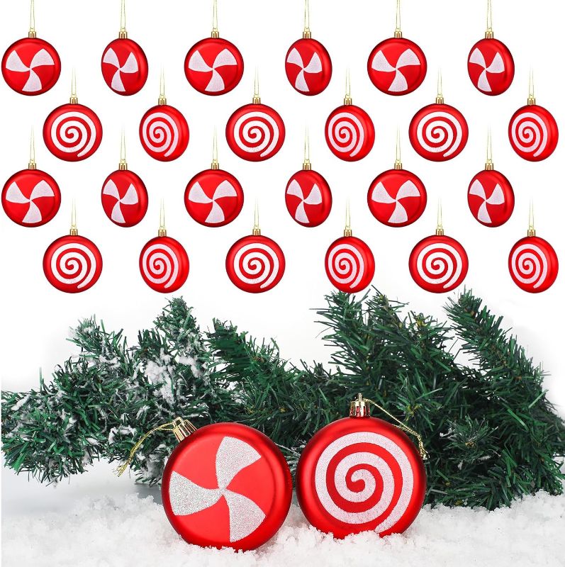 Photo 1 of  24 Pcs 3.15 Inch Christmas Peppermint Candy Hanging Ornaments Plastic Christmas Candy Tree Ornaments DIY Peppermint Decorations for Xmas Party Adults Kids Wedding Craft Supplies 