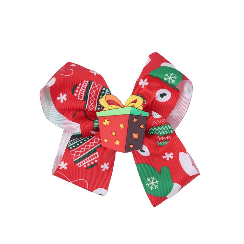 Photo 1 of 2 PACK Girls' 6 inch Wide Hair Bow Printed Christmas Bow with Silicone Charm - ?Red Gift 