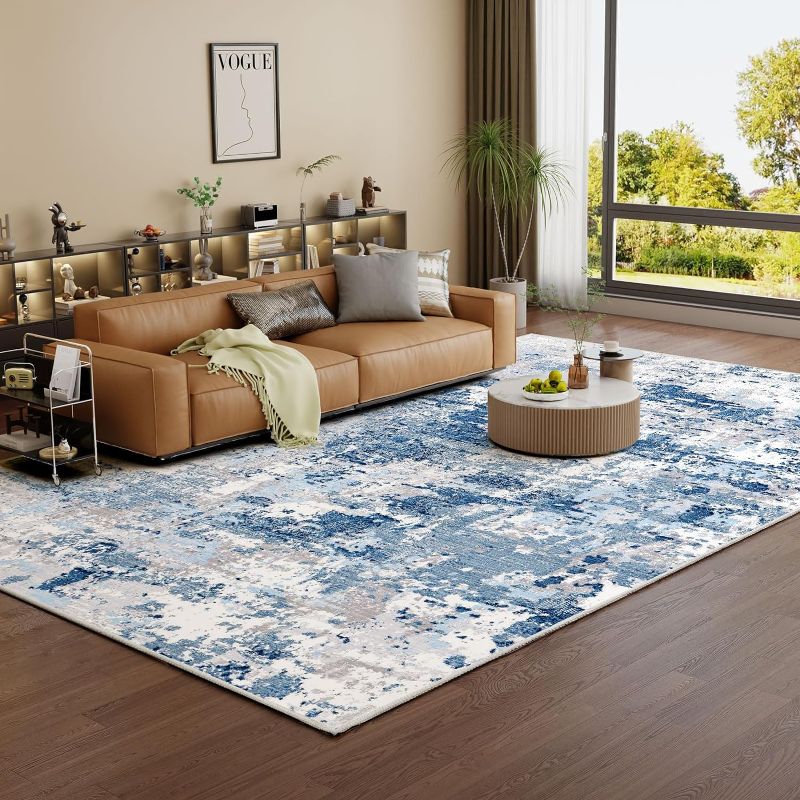 Photo 1 of Vamcheer Washable Abstract Area Rug - Contemporary Style for Living Room, Bedroom, or Kitchen - Non-Shedding & Easy to Clean - Non-Shedding and Easy-Cleaning - Light Blue 8x10 ft