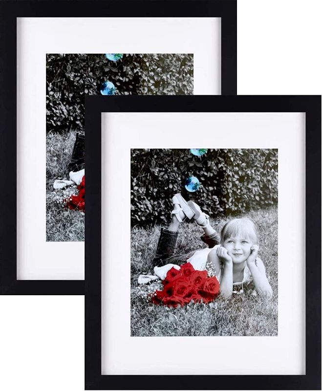 Photo 1 of Tasse Verre 8x10" Picture Frame Black (2-pack) w/GLASS FRONT COVER - Displays an 5x7" Picture W/Mat or an 8x10” Photo WIthout Mat - Easy To Hang - No Hardware to Install.