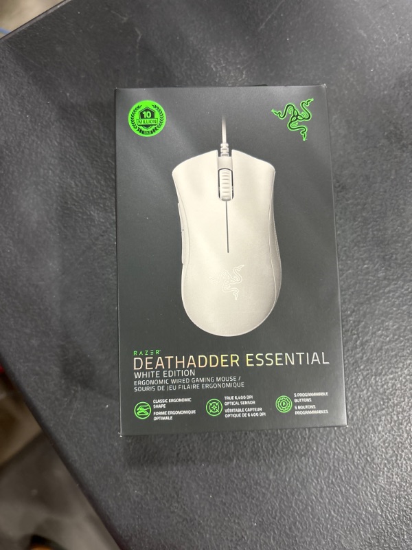 Photo 2 of Razer DeathAdder Essential Gaming Mouse: 6400 DPI Optical Sensor - Mercury White + Razer Mouse Grip Tape - Anti-Slip Grip Tape - Self-Adhesive Design
