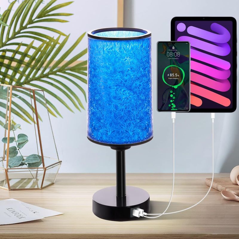 Photo 1 of Kayleemia Beside Lamp with USB PD Ports Touch Control USB A+C Charging Ports Nightstand Table Lamp Bedroom Living Room Office Reading Blue 