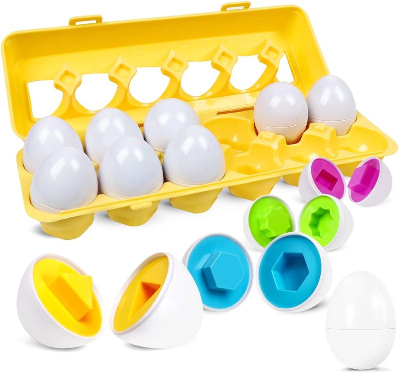 Photo 1 of Matching Eggs Easter Egg Toy for Toddlers - Color & Shape Recognition Sorter Puzzle, Early Learning Educational Fine Motor Skill Montessori Geometric Gift for 1 2 3 Year Old Kids Boys Girls (12pcs)
