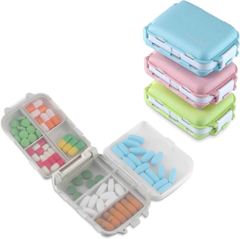 Photo 1 of 4 Pack Pill Organizer with 8 Compartments, Portable Travel Pill Case Medicine Boxes Pill Holders Vitamin Containers for Pocket Purse