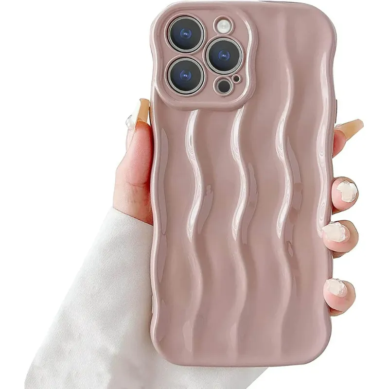 Photo 1 of Womdakon Compatible with iPhone 14 Pro Max Phone Case Girls Cute Water Ripple Pattern Wavy Bezel Shock Absorbing Anti-Fall Slim TPU Phone Case for Women - Pink