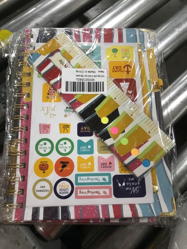 Photo 1 of 2024 Planner A5 Jan. 2024 - Dec. 2024 Calendar Monthly Planners with Monthly with Tabs Stickers Julian Dates for Teacher School Office - Colored Stripes EYROZILL 