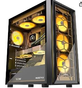 Photo 1 of MUSETEX ATX PC Case, 6 PWM ARGB Fans Pre-Installed, Computer Case with Double Tempered Glass, Mid Tower Gaming PC Case, USB 3.0 x 2, Black, G07