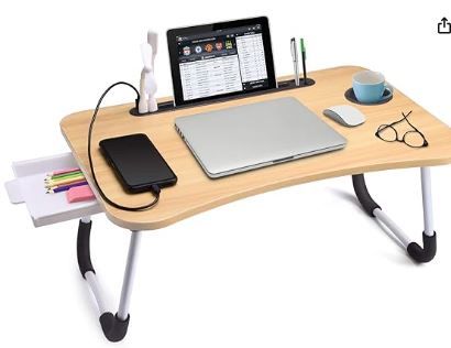Photo 1 of Slendor Laptop Desk Laptop Bed Stand Foldable Laptop Table Folding Breakfast Tray Portable Lap Standing Desk Reading and Writing Holder with Drawer for Bed Couch Sofa Floor