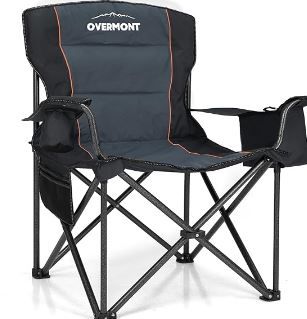 Photo 1 of Overmont Oversized Folding Camping Chair - 450lbs Support with Padded Cushion Cooler Pockets - Heavy Duty Collapsible Chairs for Sports Garden Beach Fishing Black
