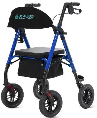 Photo 1 of ELENKER All-Terrain Rollator Walker with 10” Non-Pneumatic Wheels, Sponge Padded Seat and Backrest, Fully Adjustment Frame for Seniors, Blue