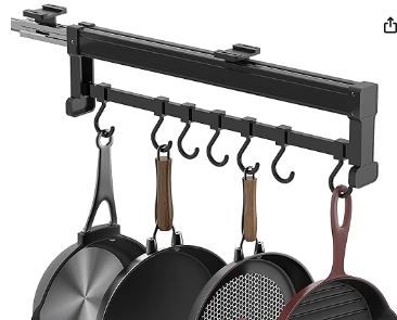 Photo 1 of Adjustable Pot Racks, Pull Out Pot and Pan Organizer with 7 Hooks, Expandable Utility Kitchen Cabinet for Hanging, Sliding Under Cabinet Organization 