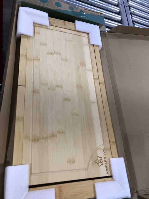 Photo 2 of [2024 UPGRADE] Kindled Ivys Expandable Bamboo Wooden Over The Sink Cutting Board - Extra Large XXL Expands Over Kitchen Sink to 33.5x11". Natural Bamboo, Serving Tray with Juice Groove